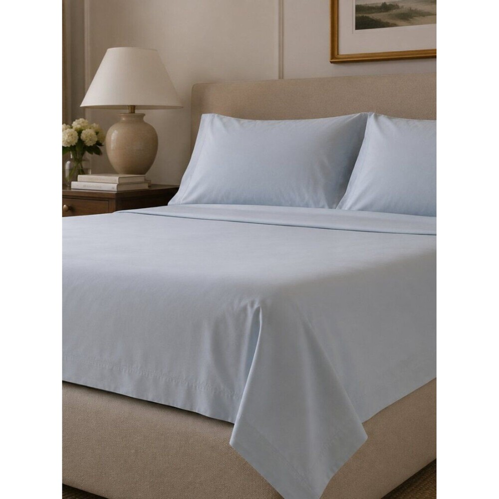 Ralph Lauren Home Queen Flat Sheet Blue 100% Cotton Luxury Bedding Classic
